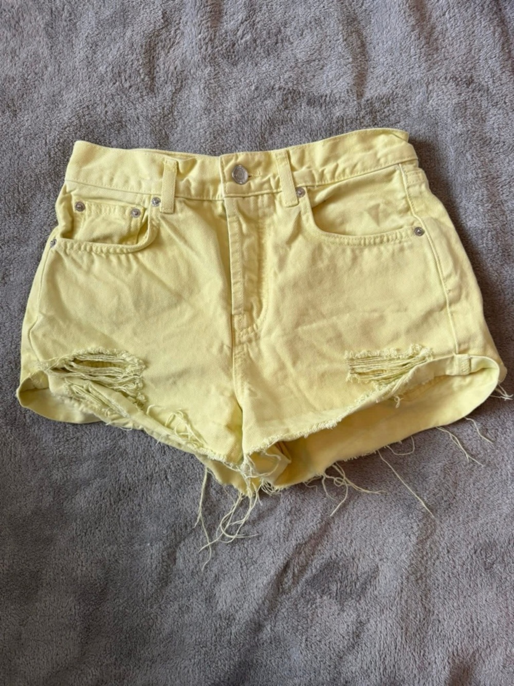 ASOS Yellow Distressed Denim Shorts
